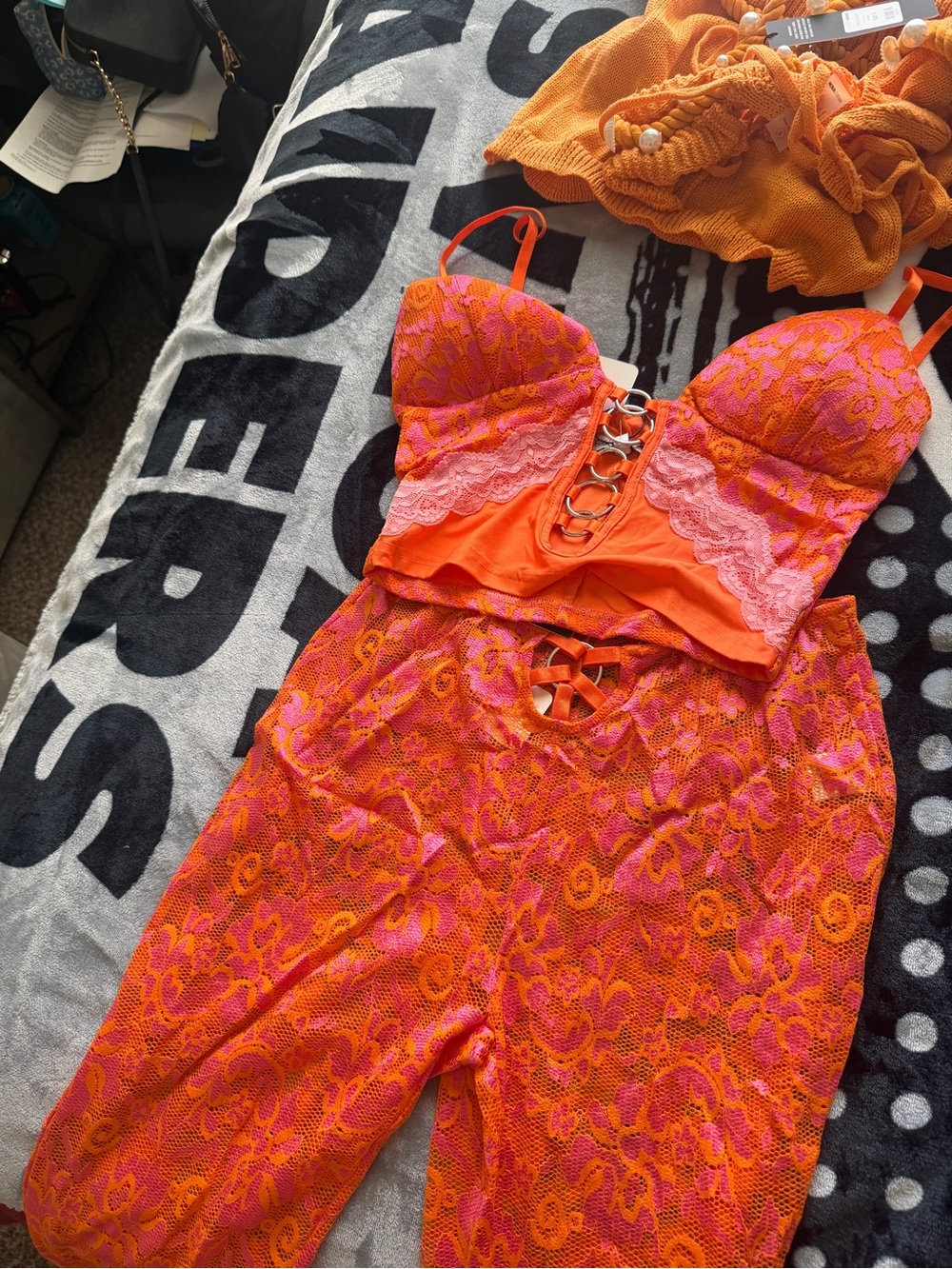 Women’s Orange & Pink Lace set